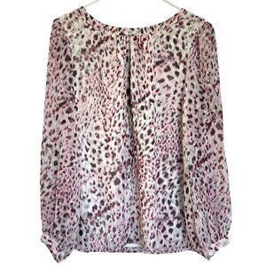Talbots Leopard Print Blouse Womens Large Pink Transitional Top Animal Print